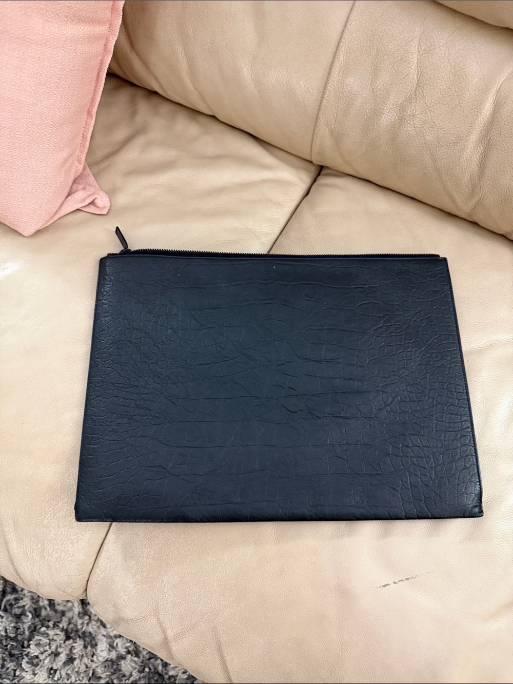 Saint Laurent Black Croc-Embossed Leather Zip Pouch Clutch - Picture 2 of 9